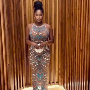 rhinestone embellishments maxi dress